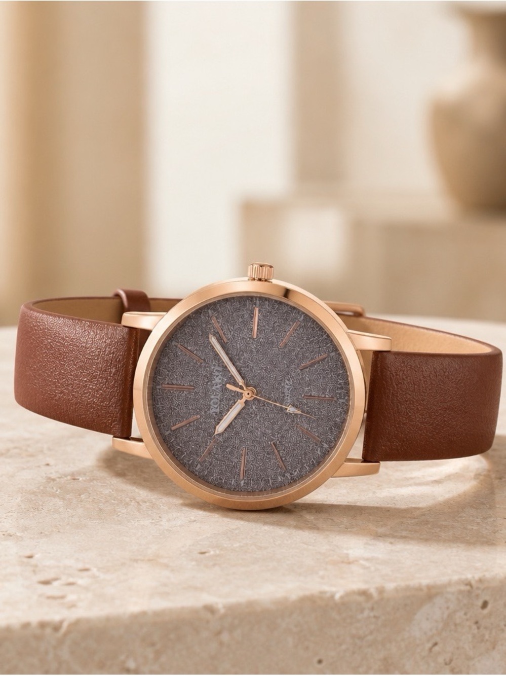 2387 - Brown - Classic Women's Watch with Brown Leather Strap and Gold Case - Picture 3 of 7